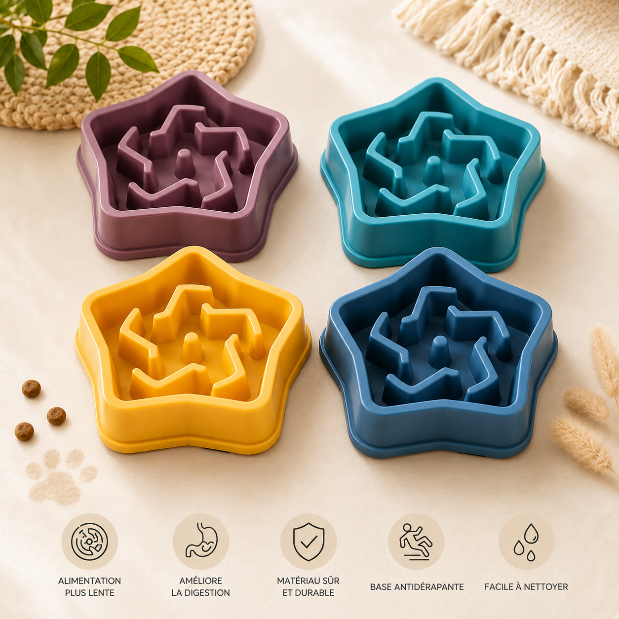 Gamelle Anti-Glouton pour Chien & Chat — Poisson & Étoile — MonCompagnon