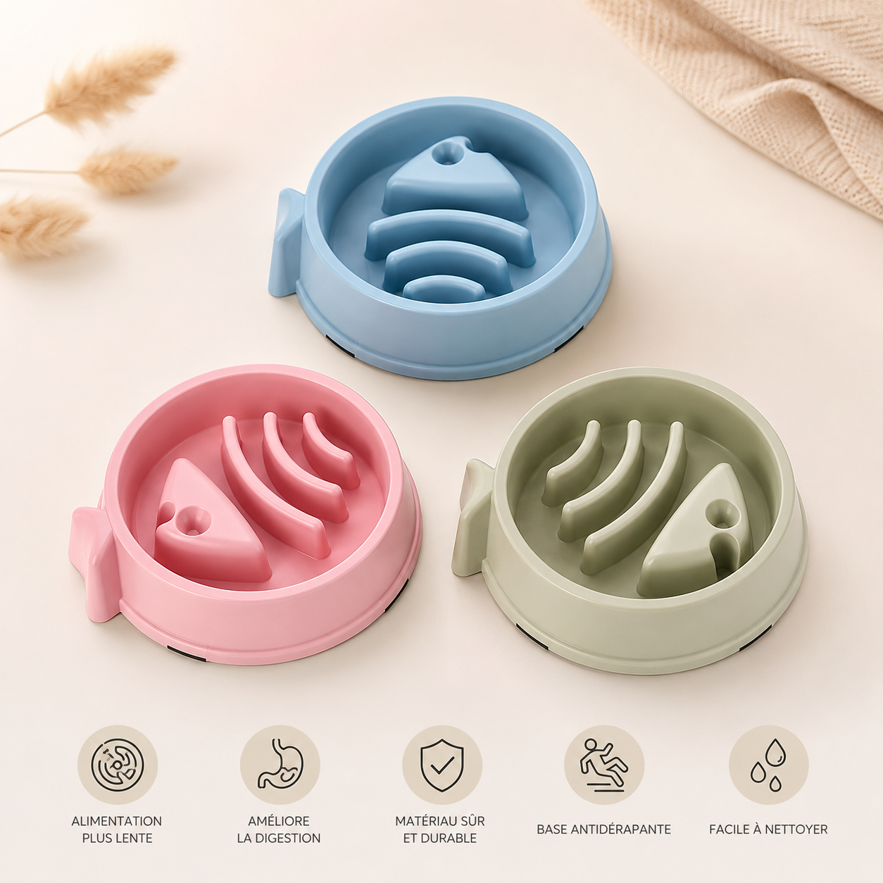 Gamelle Anti-Glouton pour Chien & Chat — Poisson & Étoile — MonCompagnon